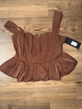 Peplum Bustier Crop Top in Rich Brown
